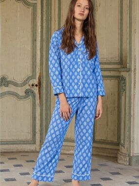Marigot Classic Long Pajama Set Blue & White – Size Small